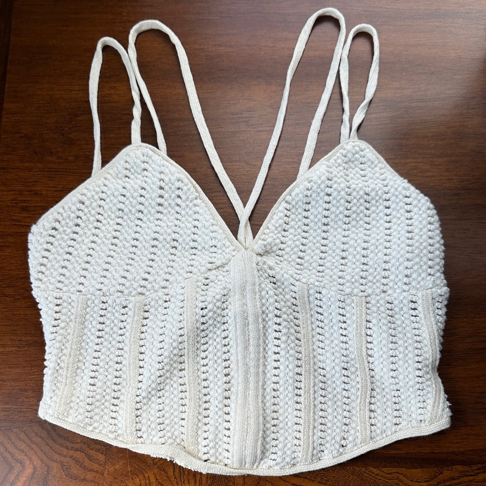 Zara White Crochet Strappy Crop Top